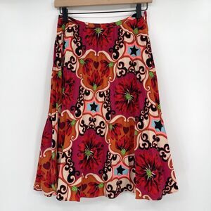 Manoush Womens Skirt Size 36/ US 4 Red Pink Floral Pleated Mid Rise A-Line Midi